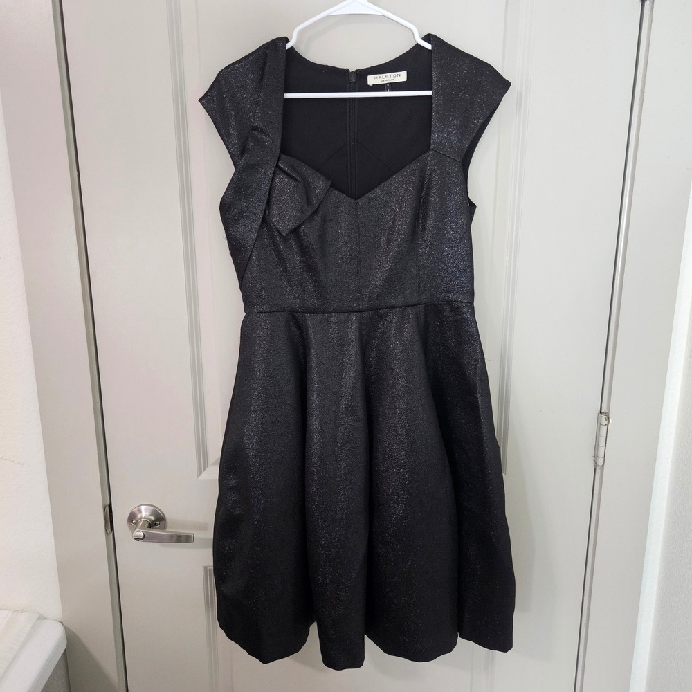 Halston Heritage Black Metallic Fit and Flare Cocktail Dress Size 8